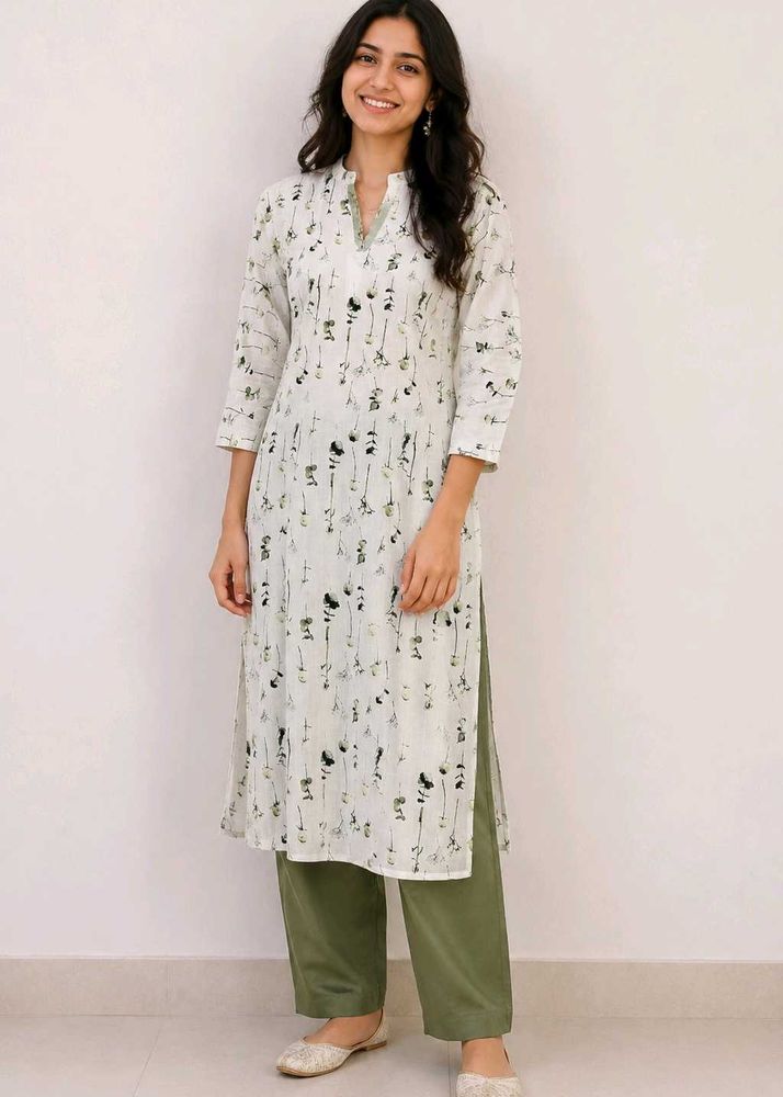 White Printed Long Kurta