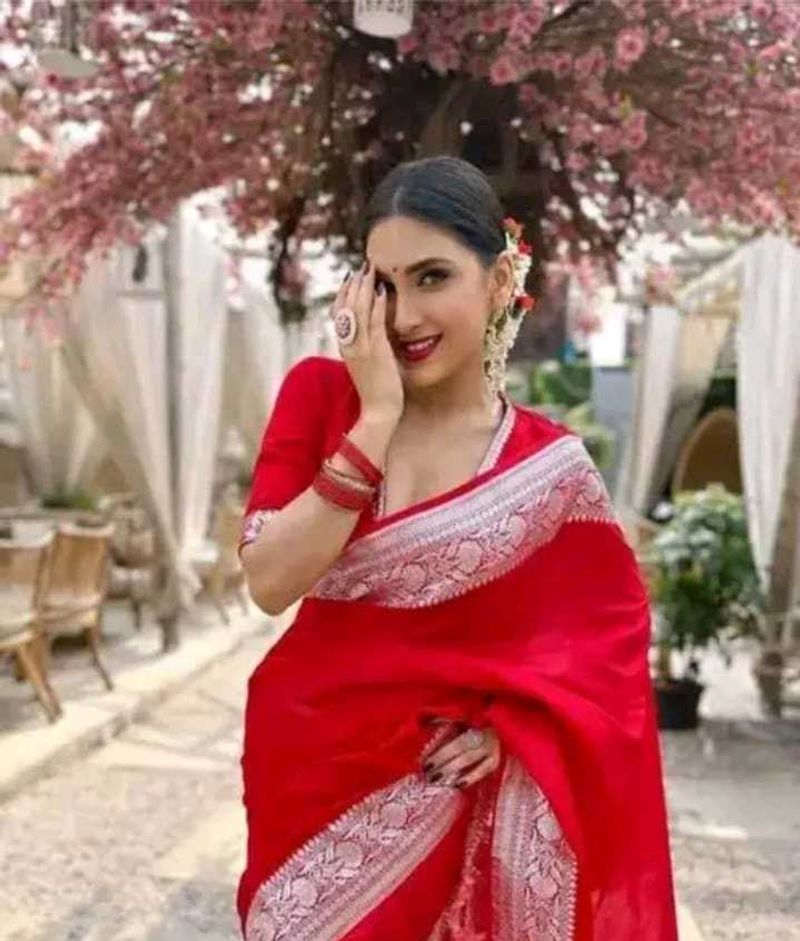 Stunning Red Silk Saree with Silver Border