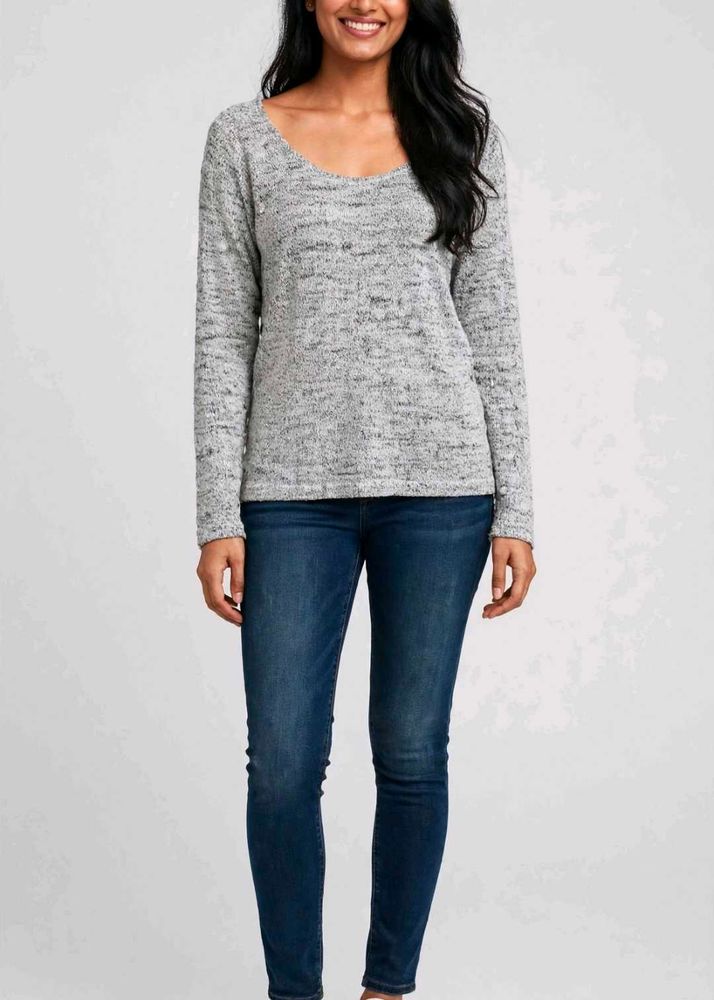 Cozy Grey Marled Long Sleeve Top