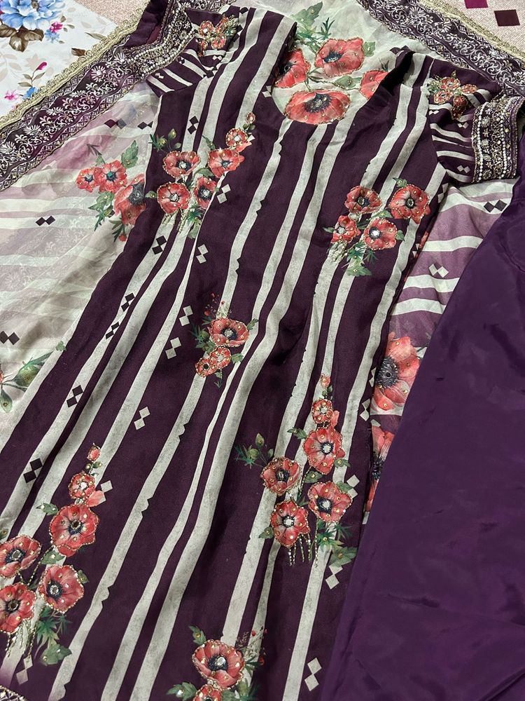 organza  Floral Kurta Set with free kurt
