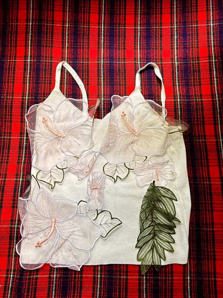 White Embroidered Cami Top