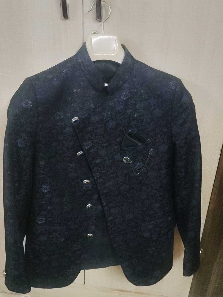 boy Navy Jacquard Nehru Jacket
