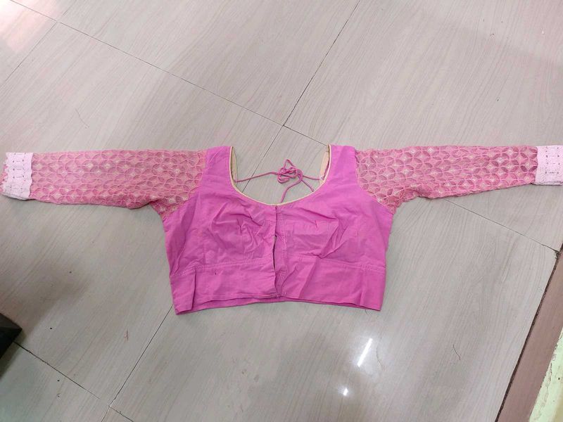 Pink Ethnic Blouse with Net Sleeves