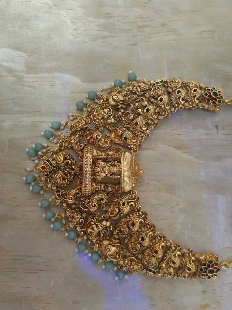 Antique Gold Necklace with Blue Beads