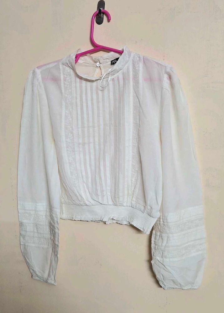 White Sheer Puff Sleeve Blouse