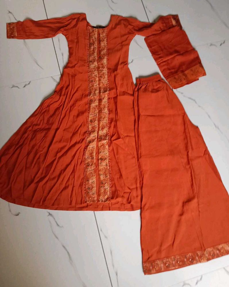 Orange Ethnic Kurta Set with Palazzo + Dupat
