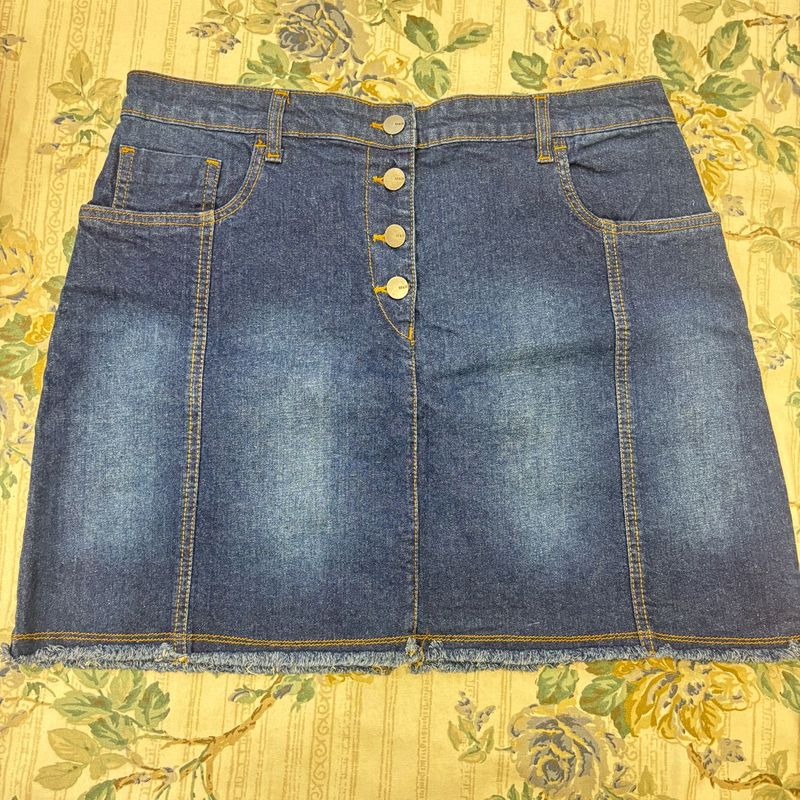 Classic Blue Denim Button-Front Skirt