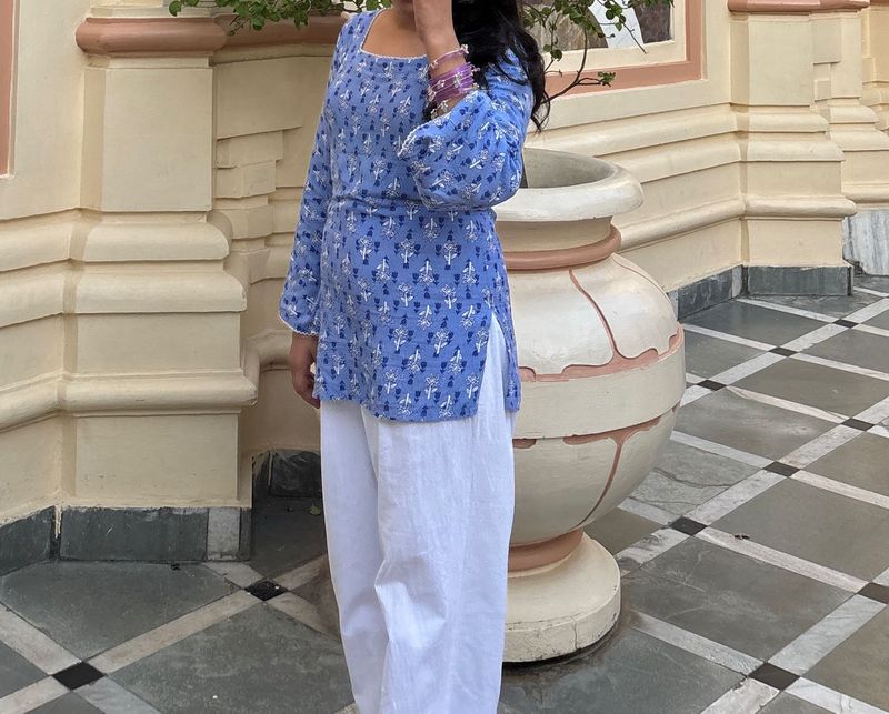 Blue Printed Corset Kurti