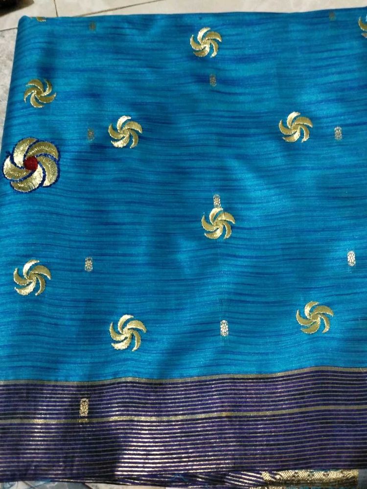 Blue Saree with Gold Embroidery