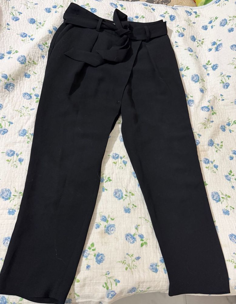Black High Waisted Belted Pants