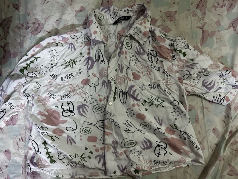 Graphic Print Button-Up Shirt