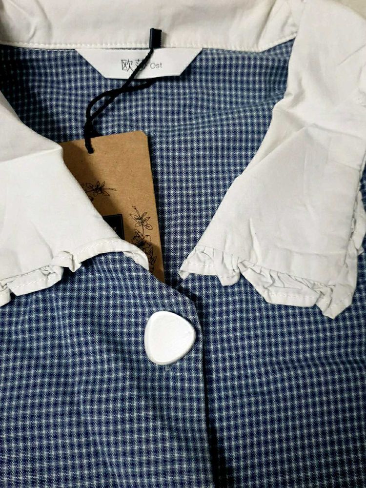 Blue Gingham Button-Up Shirt no 105