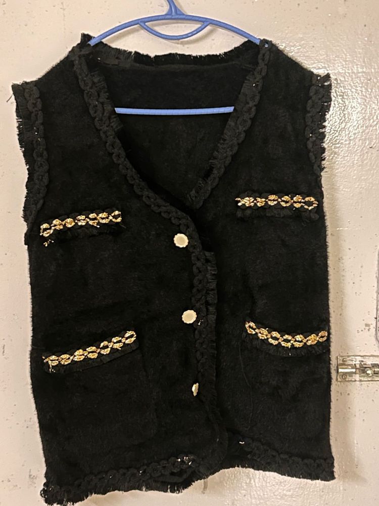 Chic Black Vest with Gold Embellishments