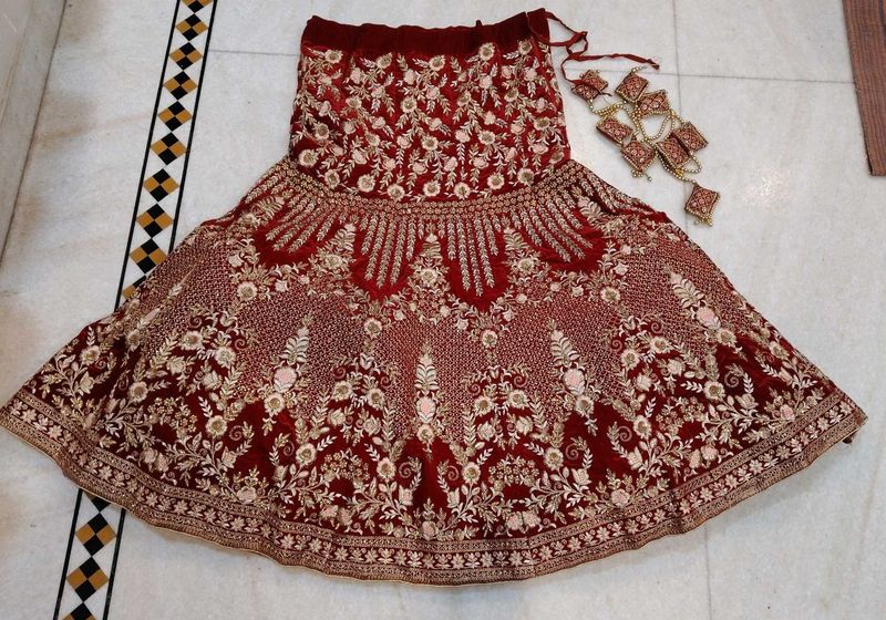 red velvet bridal lehenga