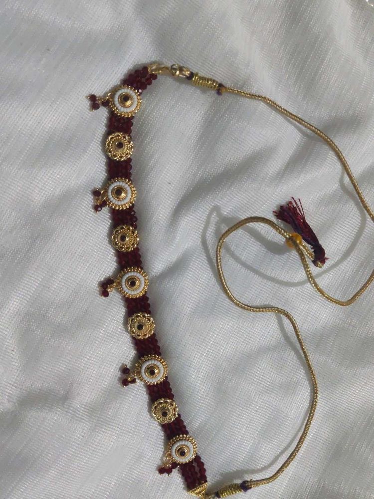 Maroon &amp; Gold Ethnic Necklace