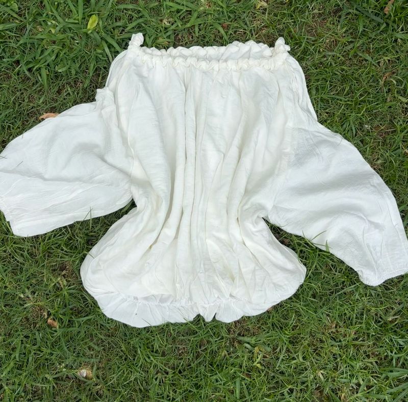 White Off-Shoulder Blouse with Puff Sleeves