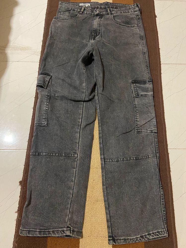 Grey Wash Cargo Jeans