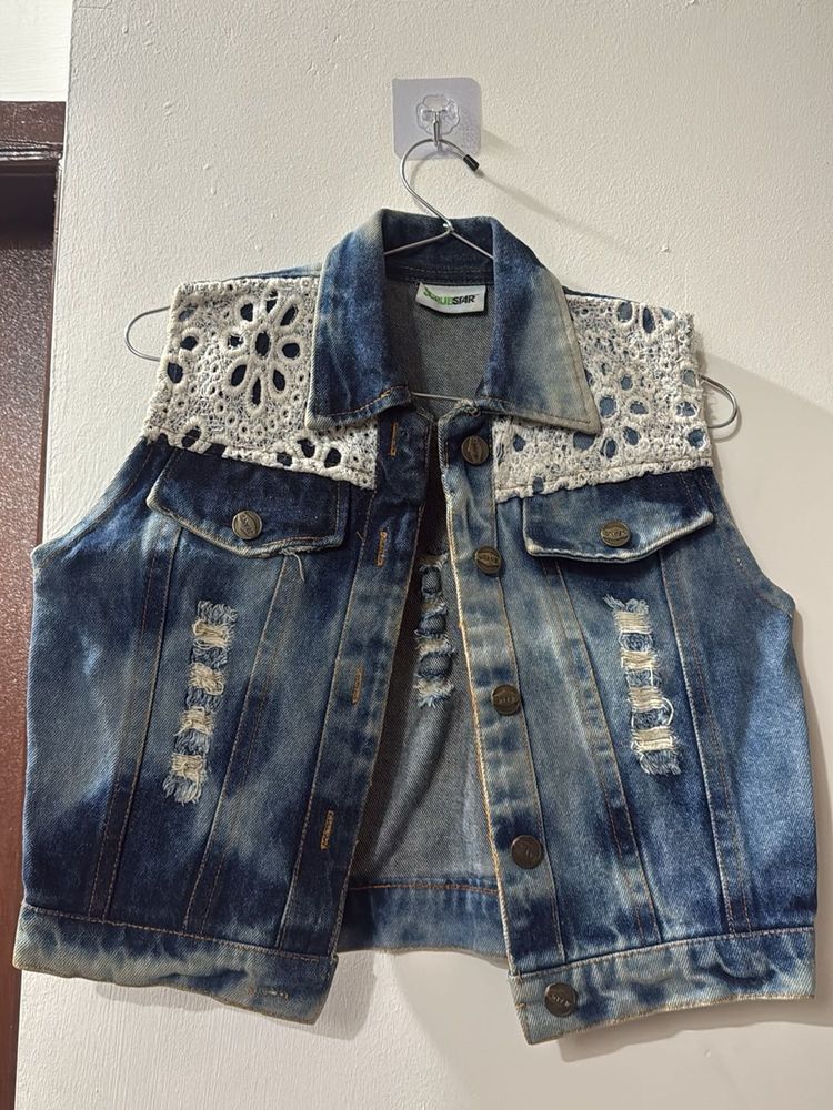 Denim Vest with Lace Detailing