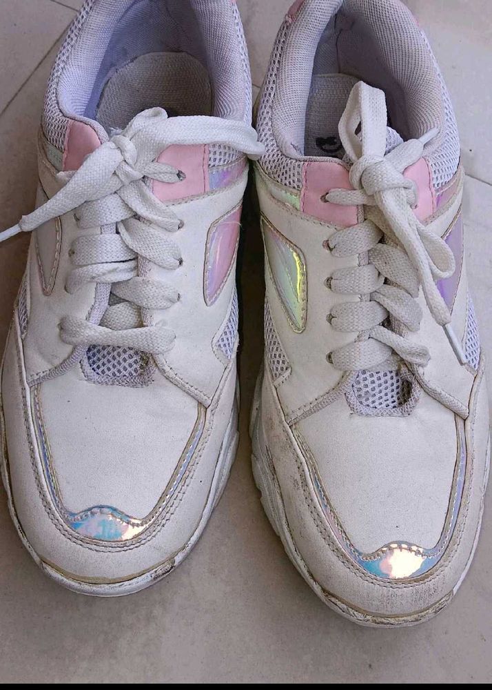 Chunky Platform Sneakers with Iridescent Accents