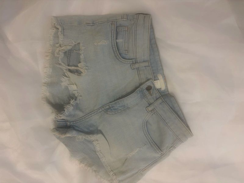 Light Wash Ripped Denim Shorts