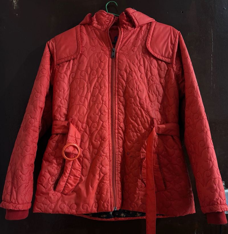 Red Quilted Hooded Jacket