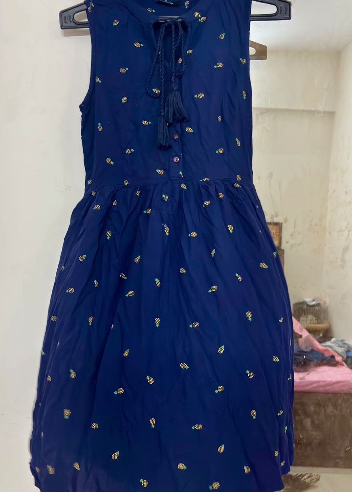 Navy Blue Pineapple Print Dress