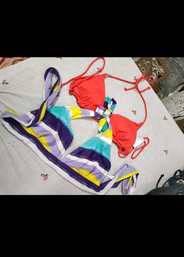 Colorful Striped Bikini Top Set