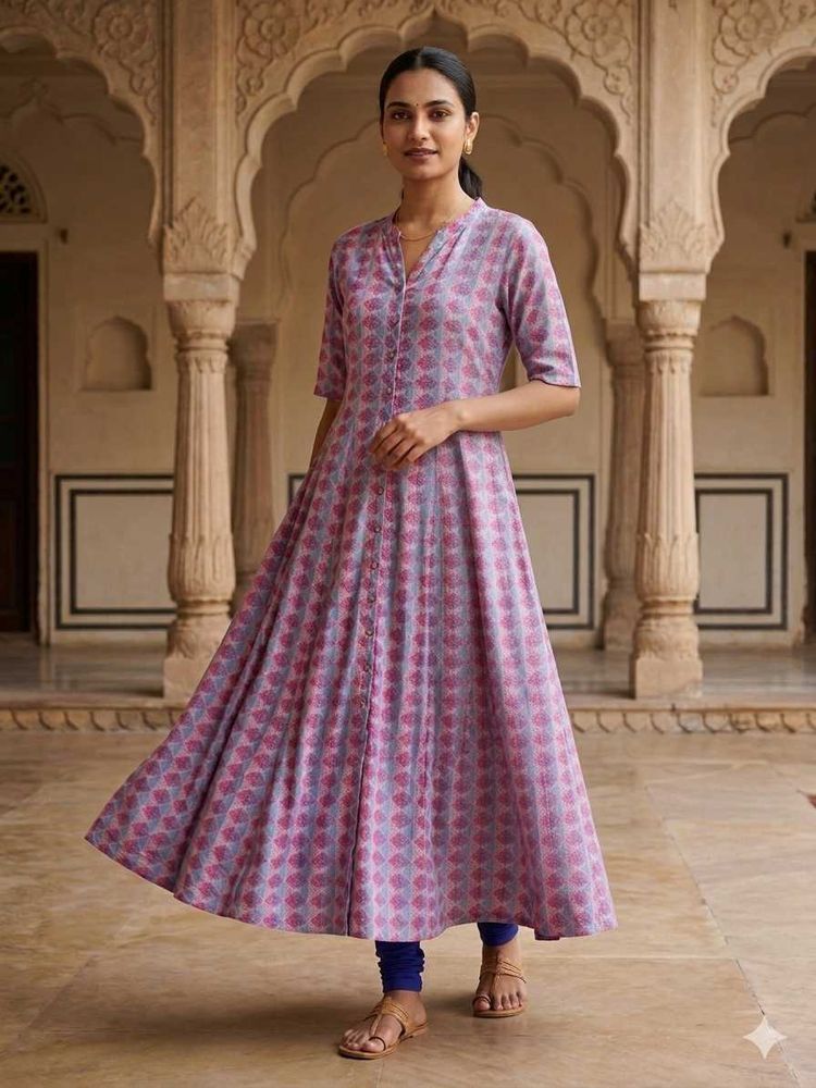 Stylish Printed Kurta with Blue Legging Set
