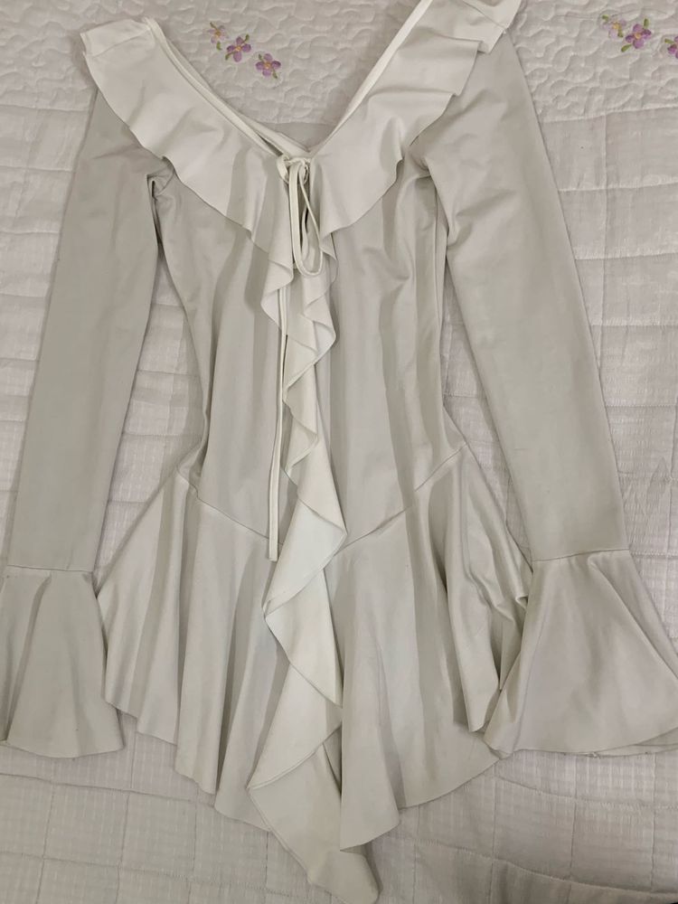 Ruffled White Long Sleeve Dress