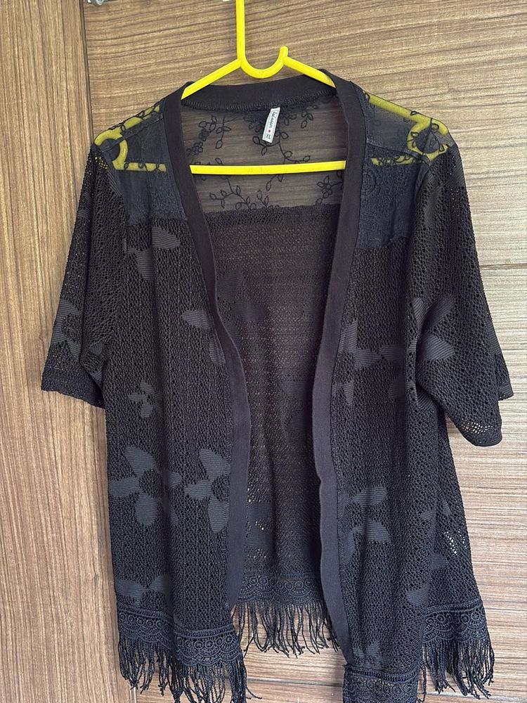 Sheer Black Lace Kimono Cardigan