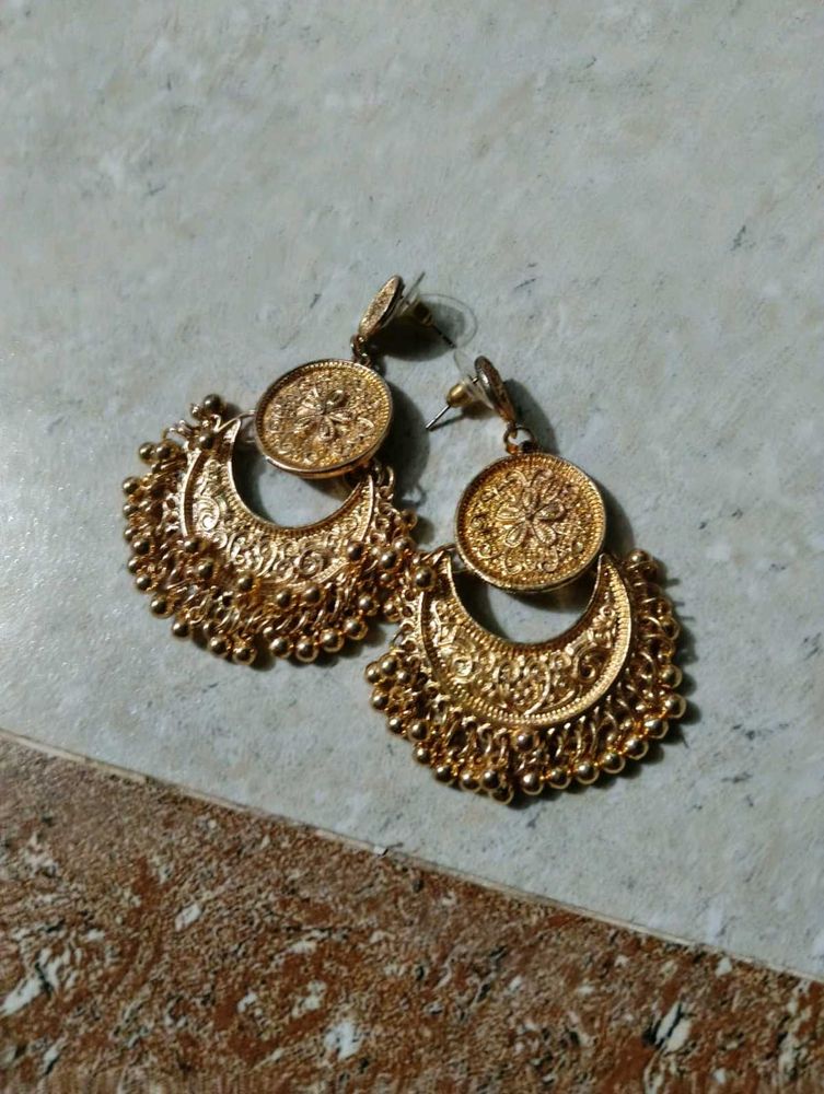 Golden Ethnic Jhumka Earrings
