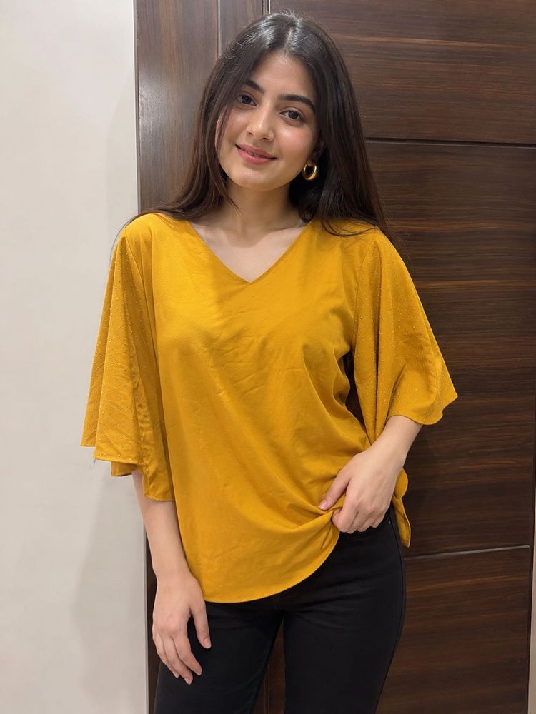 Stylish Yellow Bell Sleeve Top