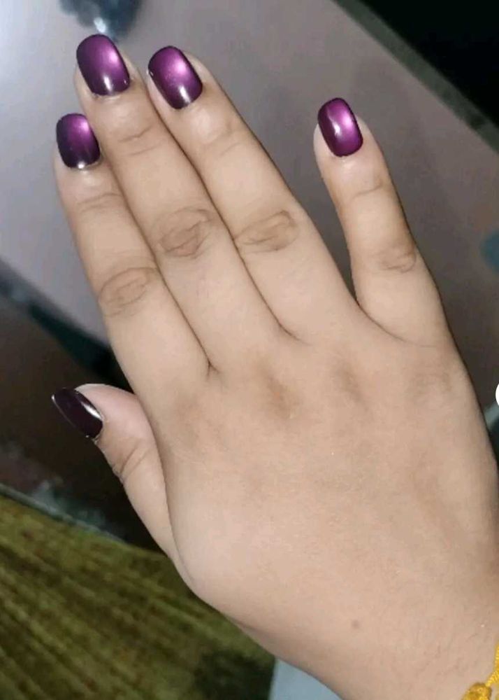 ✨ Handmade hot Purple Cat-Eye Gel Nails 💜