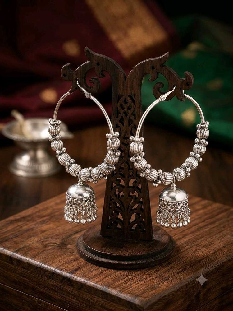 Oxidised Jhumka Hoop Earrings