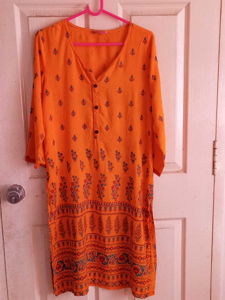 Orange Printed Kurta