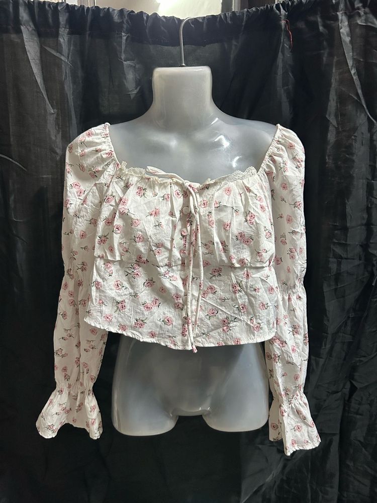 Floral Print Square Neck Crop Top