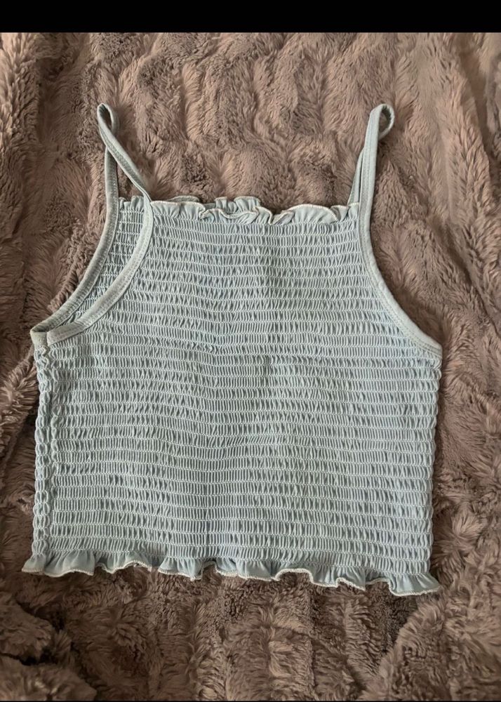 Light Blue Smocked Cropped Top💨
