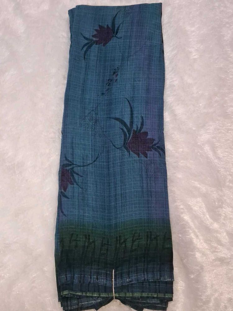 Beautiful Teal Floral Saree without blouse