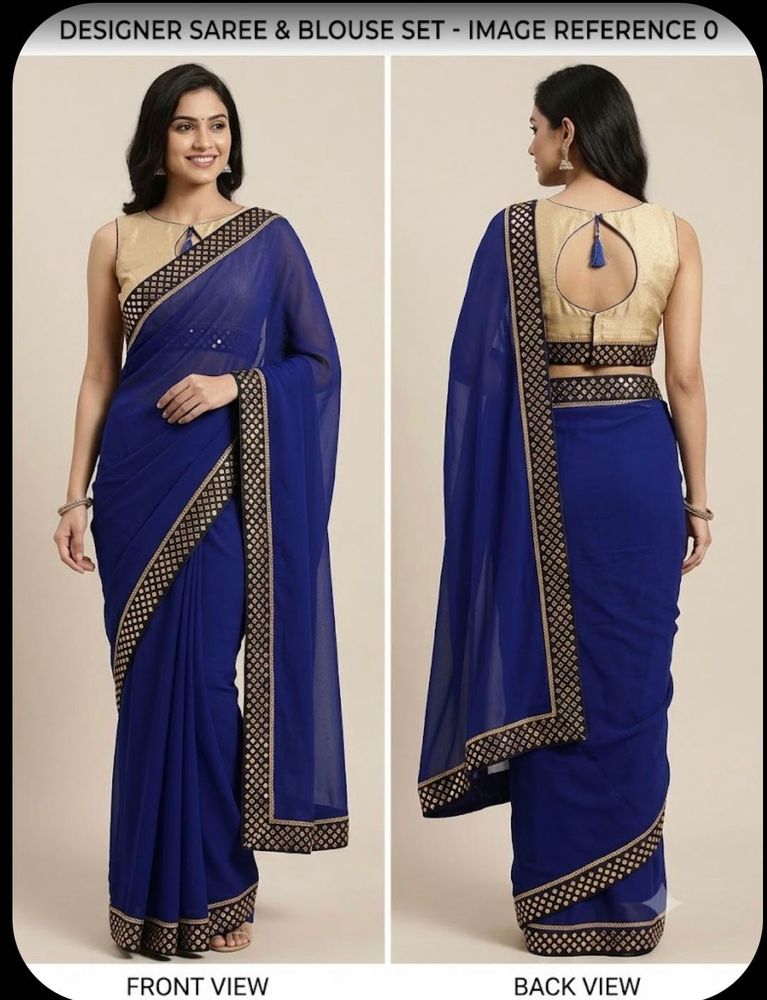 Navy Blue saree with golden motif detailing