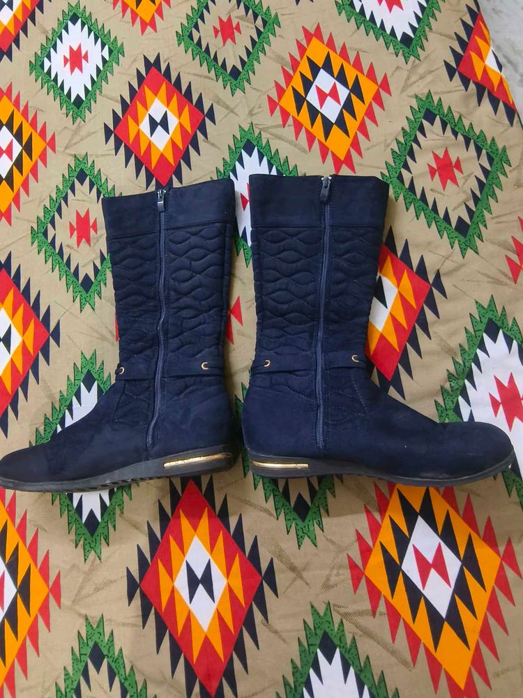 Chic Navy Quilted Knee-High Boots
