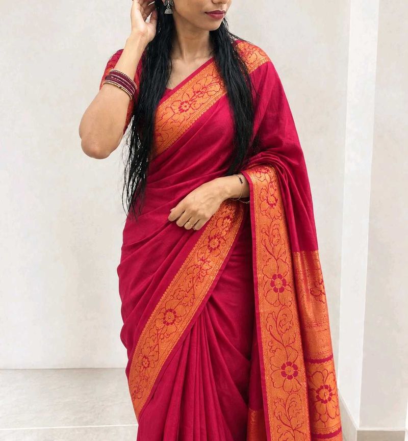 Elegant Red &amp; Gold Saree