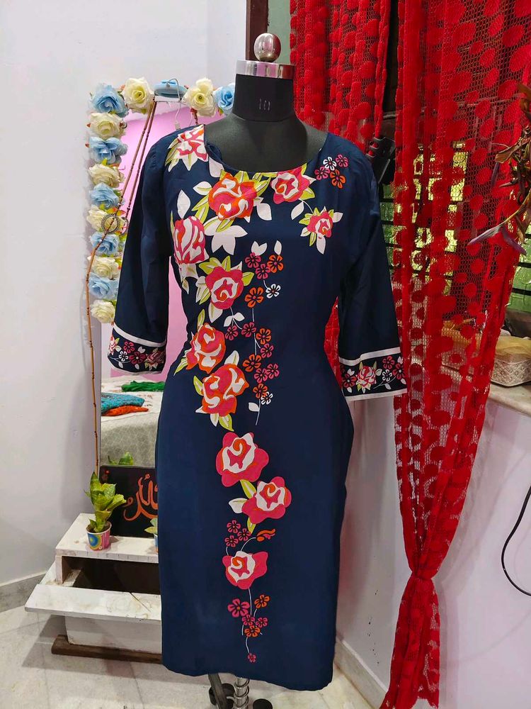 Navy Blue Floral Kurta
