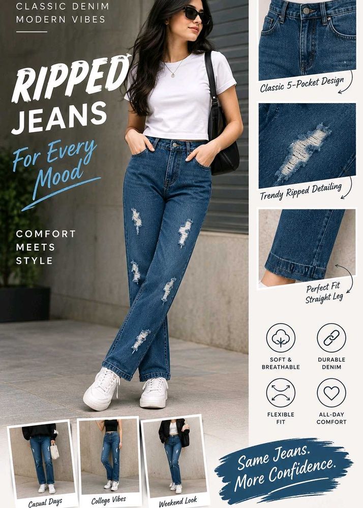 Trendy Ripped Straight Leg Jeans