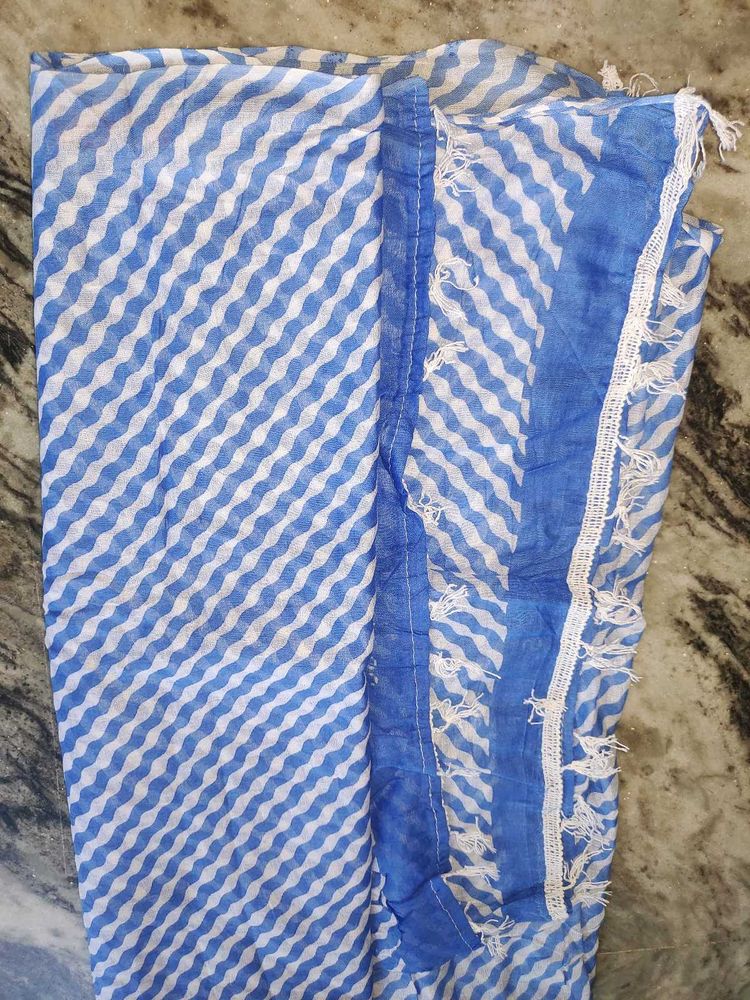 Blue &amp; White Striped Dupatta