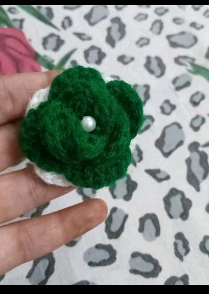 Handmade Knitted Floral Hair Clip