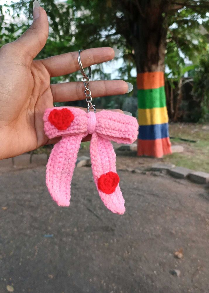 Handmade Pink Bow Keychain