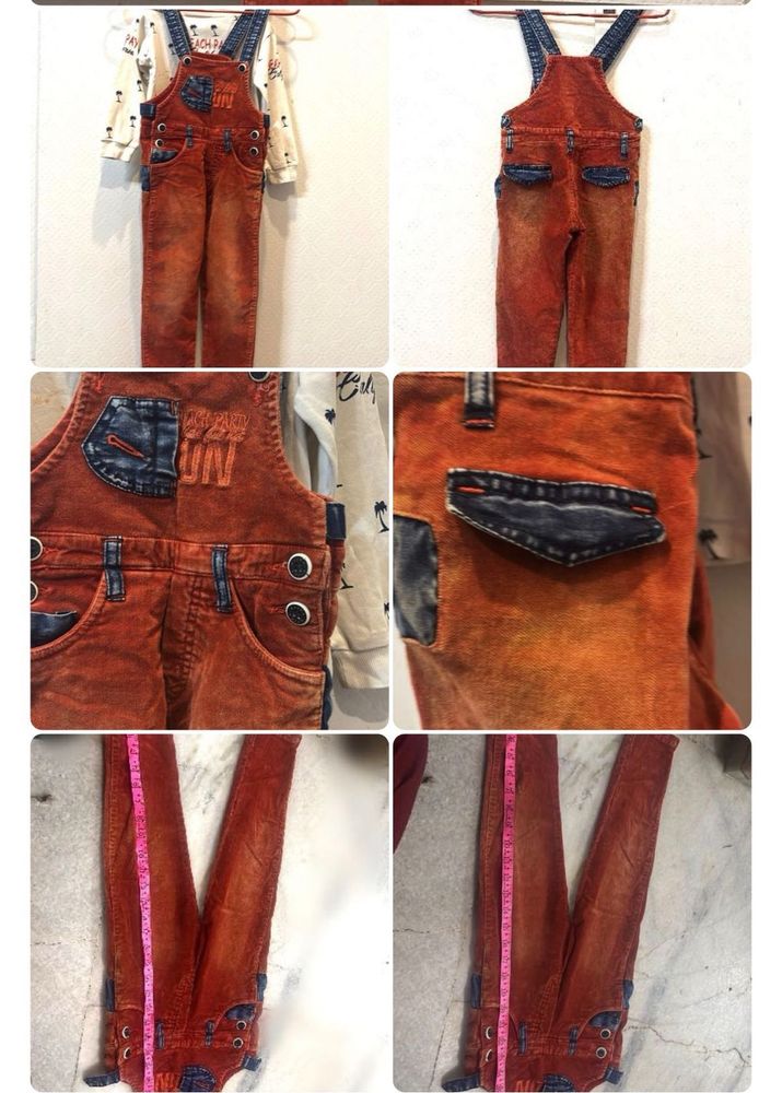 Cute Orange Corduroy Overalls Set