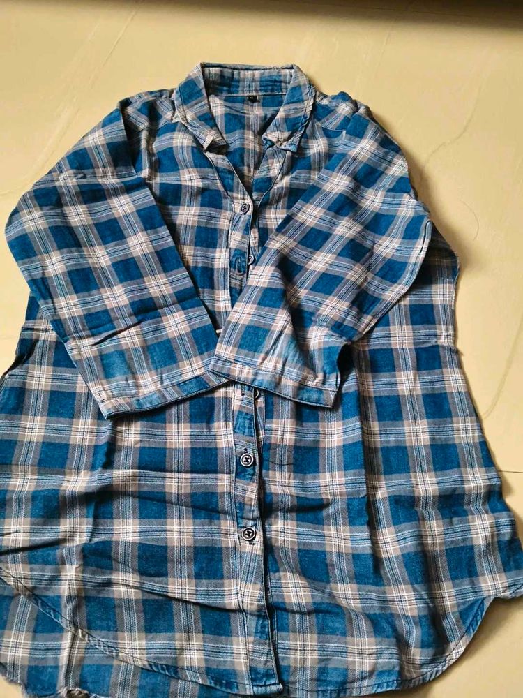 Blue Plaid Button-Up Shirt