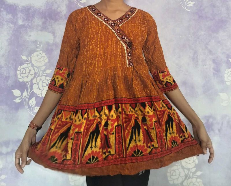 Stylish Angrakha kurti with kutchi work