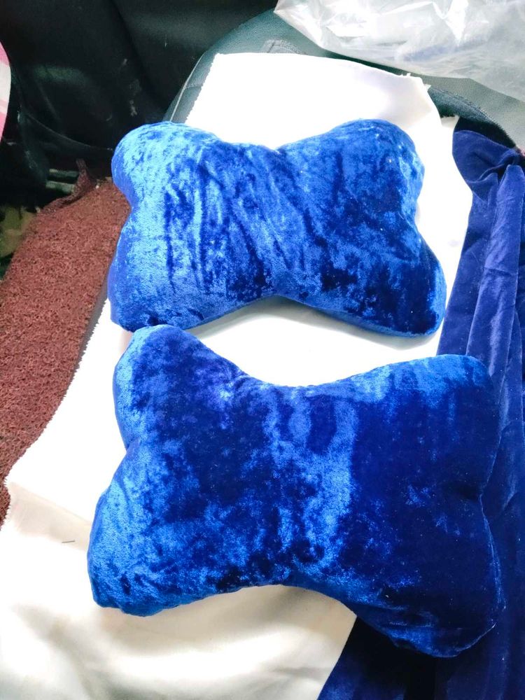 Blue Velvet Bone Pillows - Set of 2